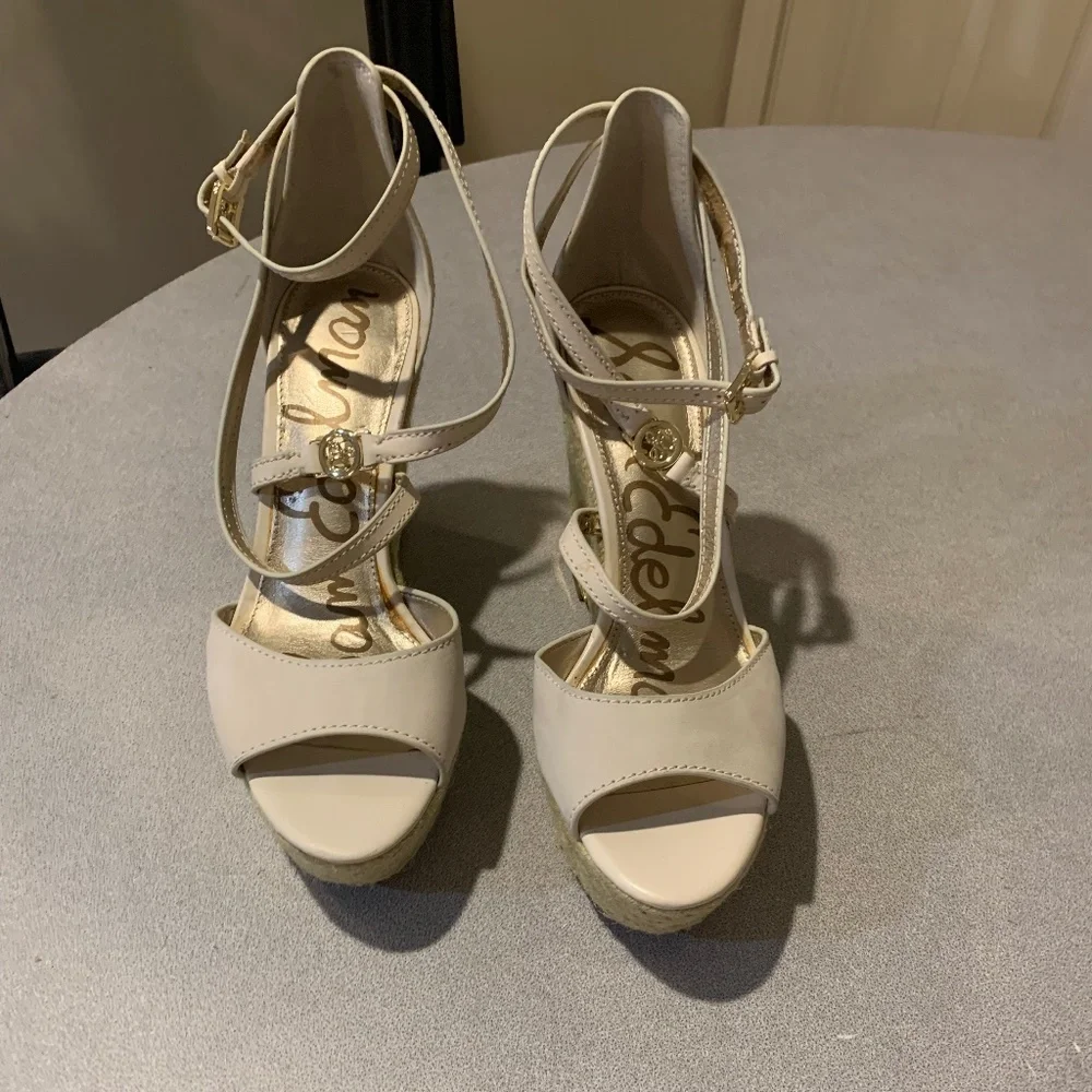 Sam Edelman Cream Platform High Wedge Sandals sz 8.5 M
